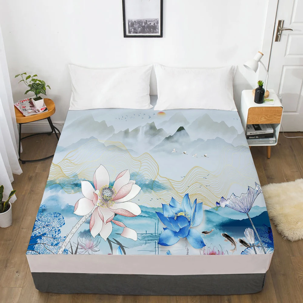 

1pc Elastic fitted sheet bed sheet With An Elastic Band Mattress Cover Customizable size Bed cover Bedding scenery flower