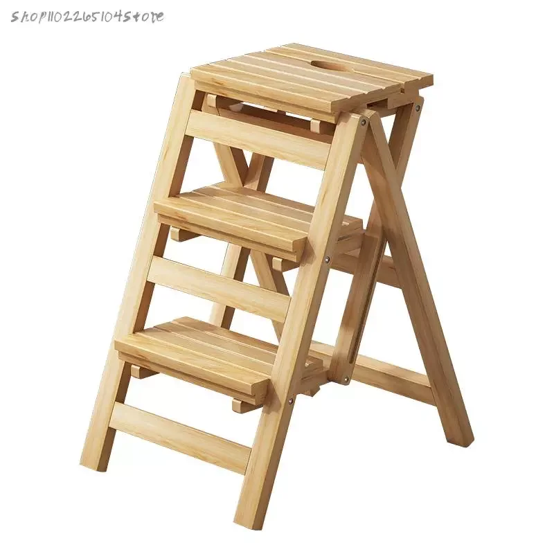 

Solid Wood Step-stool Without Installation Folding Household Step Foot Two Or Three Or Four Steps Up Ladder Multi-purpose Stool