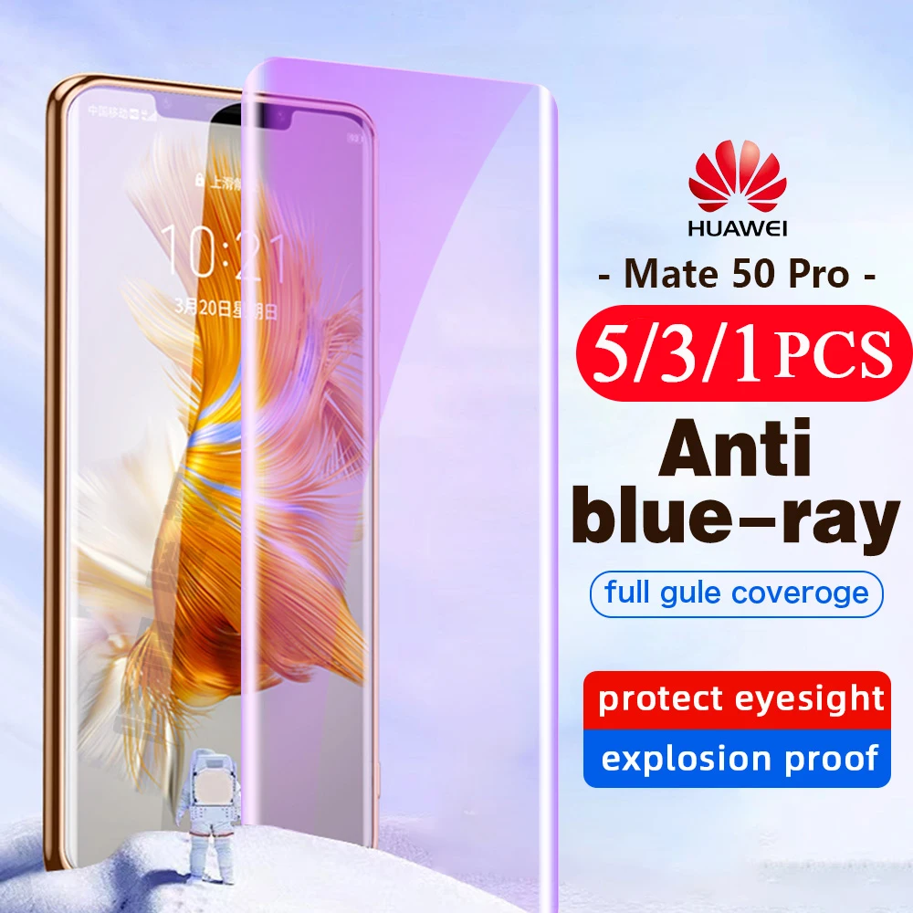 

5/3/1Pcs cover Anti Blue Light UV Tempered glass For Huawei mate 50 RS 40 40E 30 30E 20 pro plus phone screen protector 9D film