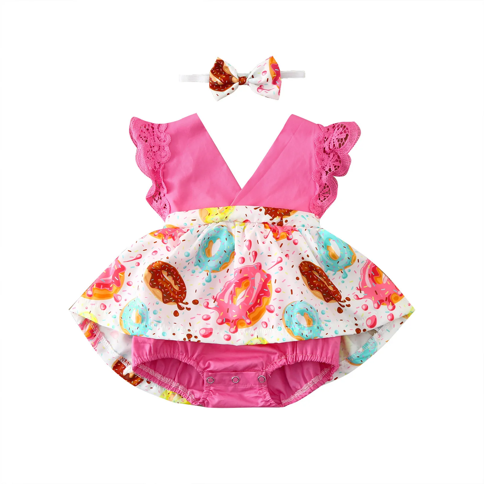 

Baby Girl Clothes Set Newborn Infant Baby Girls Sleeveless Lace Donut Dress Romper Headbands Princess Summer Bebes Girl Sets