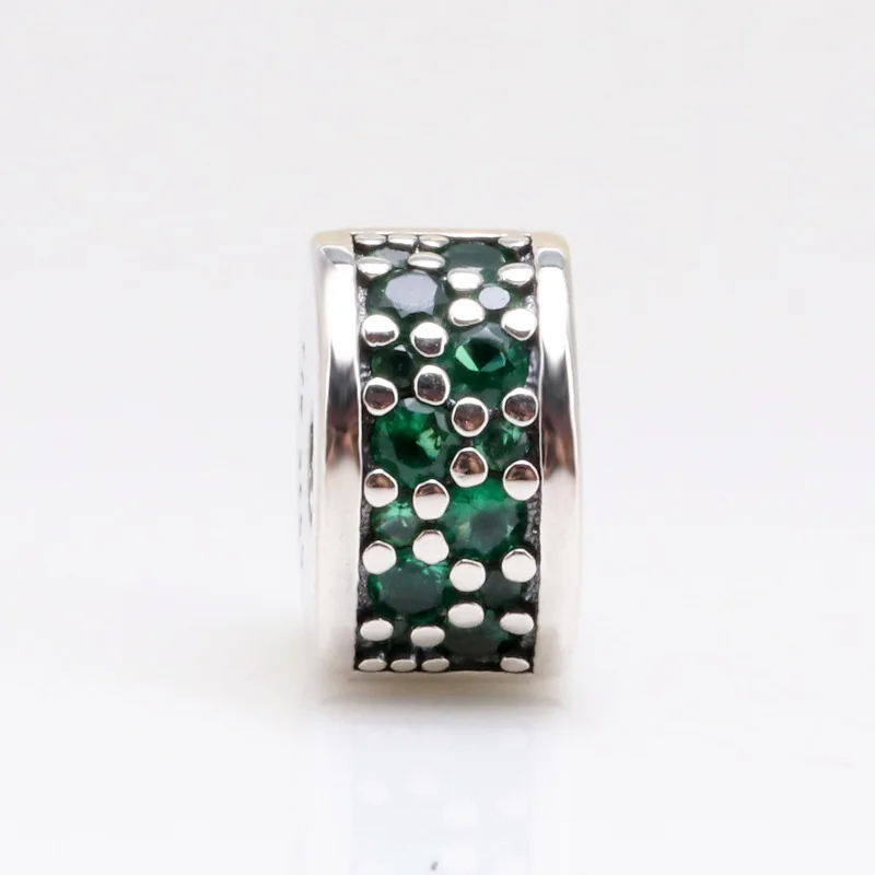

S925 Sterling Silver Green Glitter Zircon Elegant Fixing Clip Suitable For Original Diy Bracelet