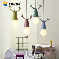 modern pendant lights bedside nordic bedroom lamp simple antlers creative background wall yellow led hanging light fixture e27