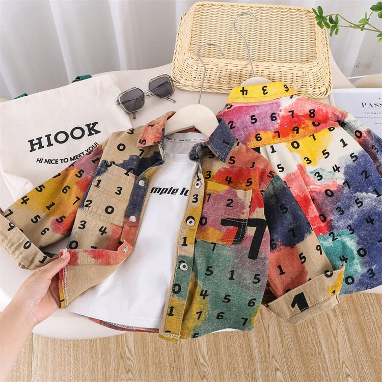 

Number Letter Printed Baby Toddler Boys Button Down Shirt Jacket Long Sleeve Autumn Coat Top Fall Winter Kids Clothes Streetwear