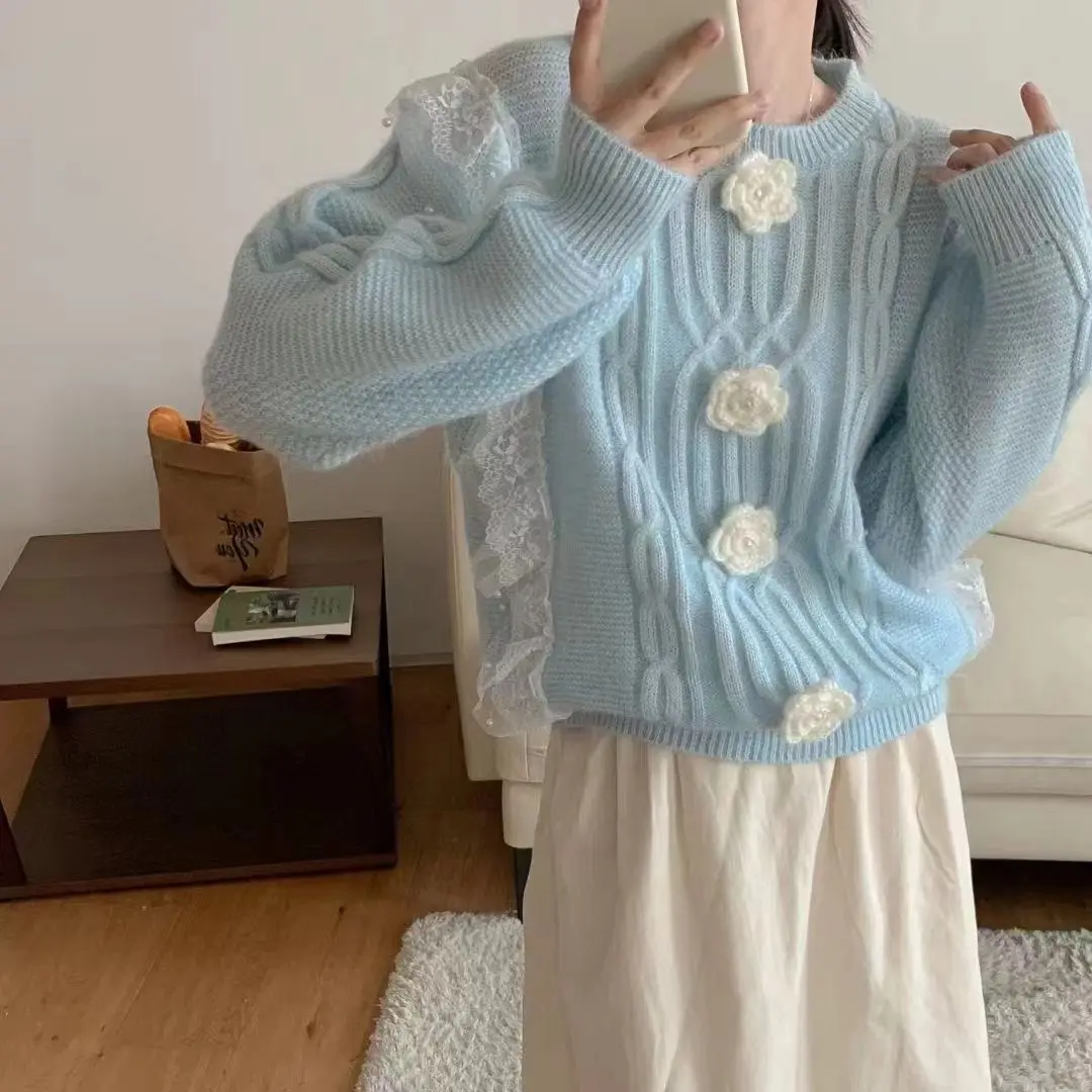 

Модный свитер для женщин, новинка сезона осень-зима 2023, Женский Повседневный теплый вязаный пуловер в Корейском стиле, свободный свитер с дл...