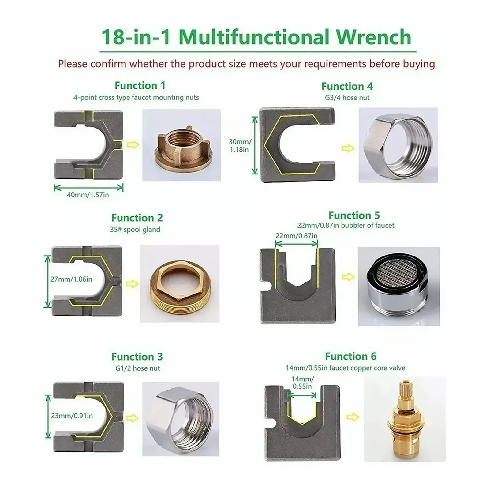 Ключ для раковины 18 в 1 Складной Установщик крана Противоскользящий Портативный