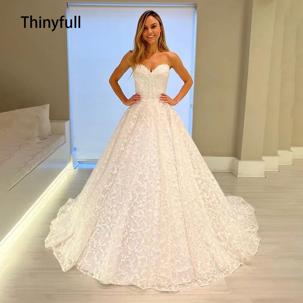 

Женское свадебное платье со шлейфом Thinyfull, кружевное свадебное платье с аппликацией, свадебное платье 2023