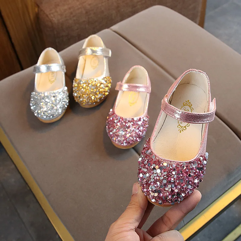 Новые весенние детские туфли, обувь принцессы для девочек, блестящие детские танцевальные туфли, повседневные босоножки для маленьких дево...