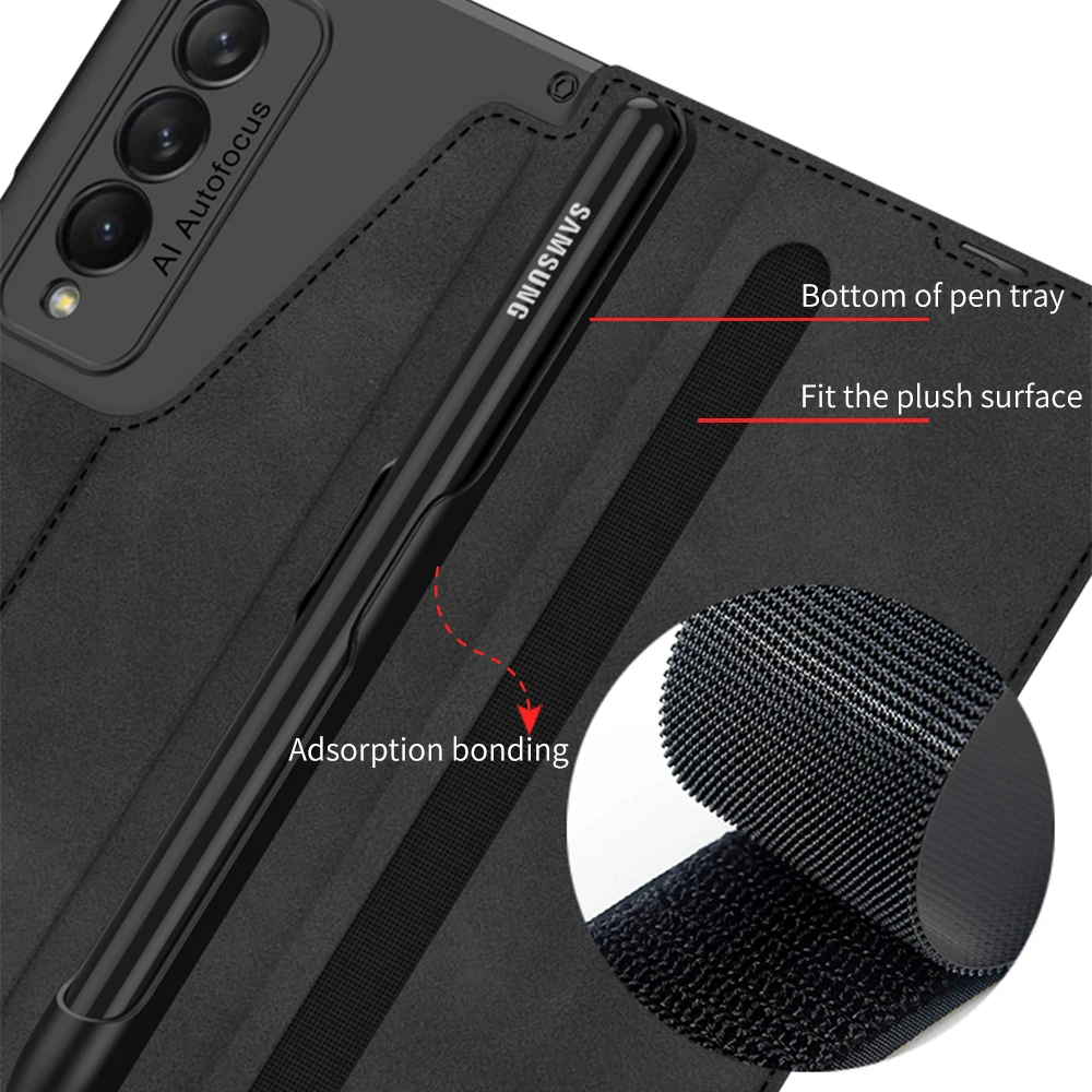 for samsung z fold 3 phone case pen slot w22 creative leather galaxy zfold3 flip cover folding protective shell wallet case hot free global shipping