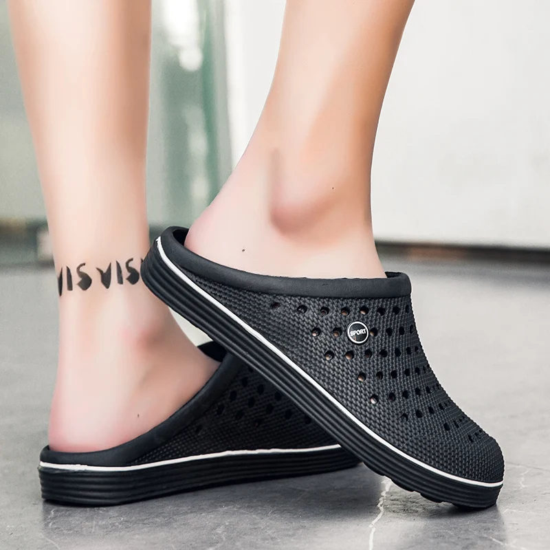 Мужские сандалии для сада и пляжа желейные дышащие с прорезями дешевые тапки