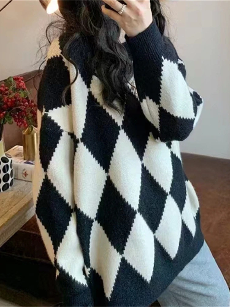Модный женский свитер новинка сезона осень-зима 2023 ромбовидный Вязаный топ в
