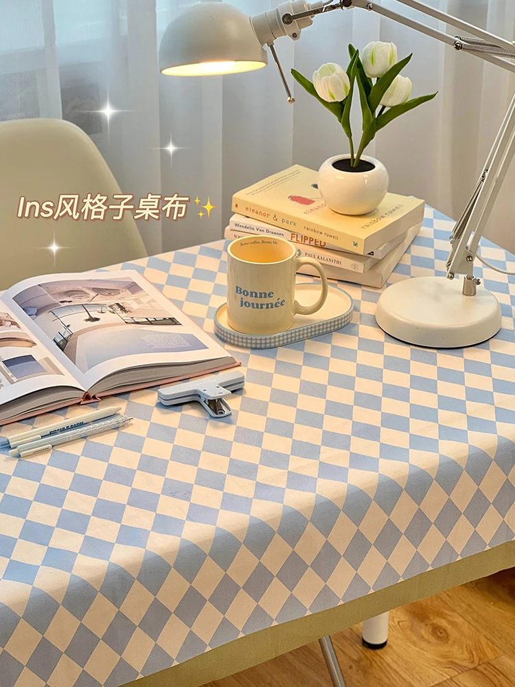 

Table Cloth Retro Checkerboard Checker Student Suede Table Mat Contrast Simple Desk Layout Checker Cloth Female