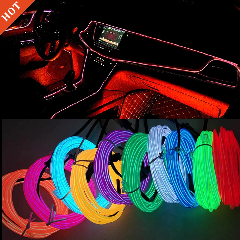 Светодиодная лента 3 м неоновое освещение салона автомобиля светодиодный