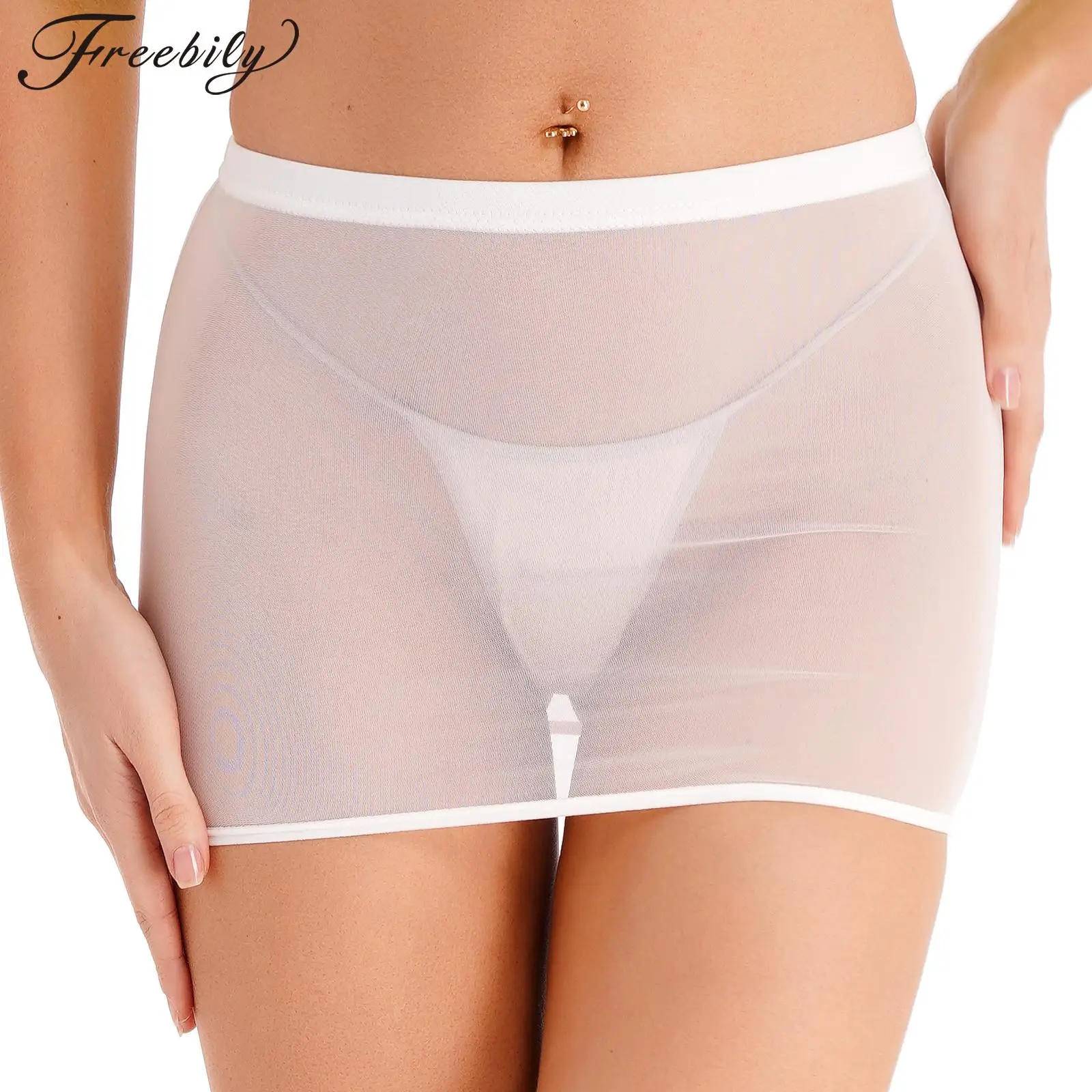 Skirts Solid Low Rise Stretchy Transparent Temptation Mini M