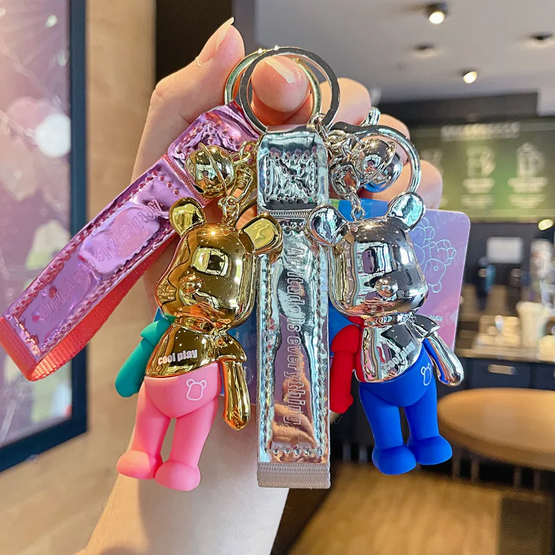 

Cool stitching Bear Keychain Cartoon Doll Keyring Fashion Couple Bag Ornament Key Chain Car Pendant Accessories Birthday Gift