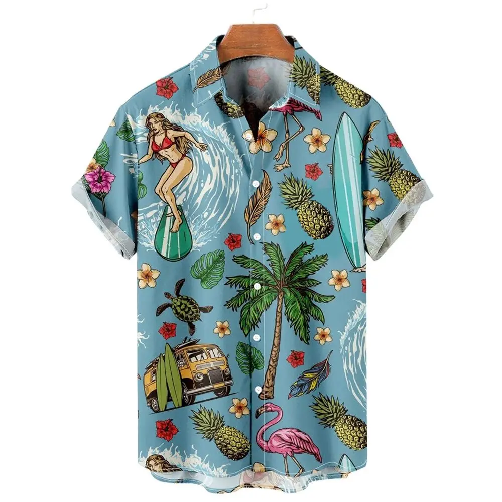 2022 Men's Mermaid Print Hawaiian Shirts Short Sleeves Beach Tops Oversized Shirts High Quality Designer Clothing