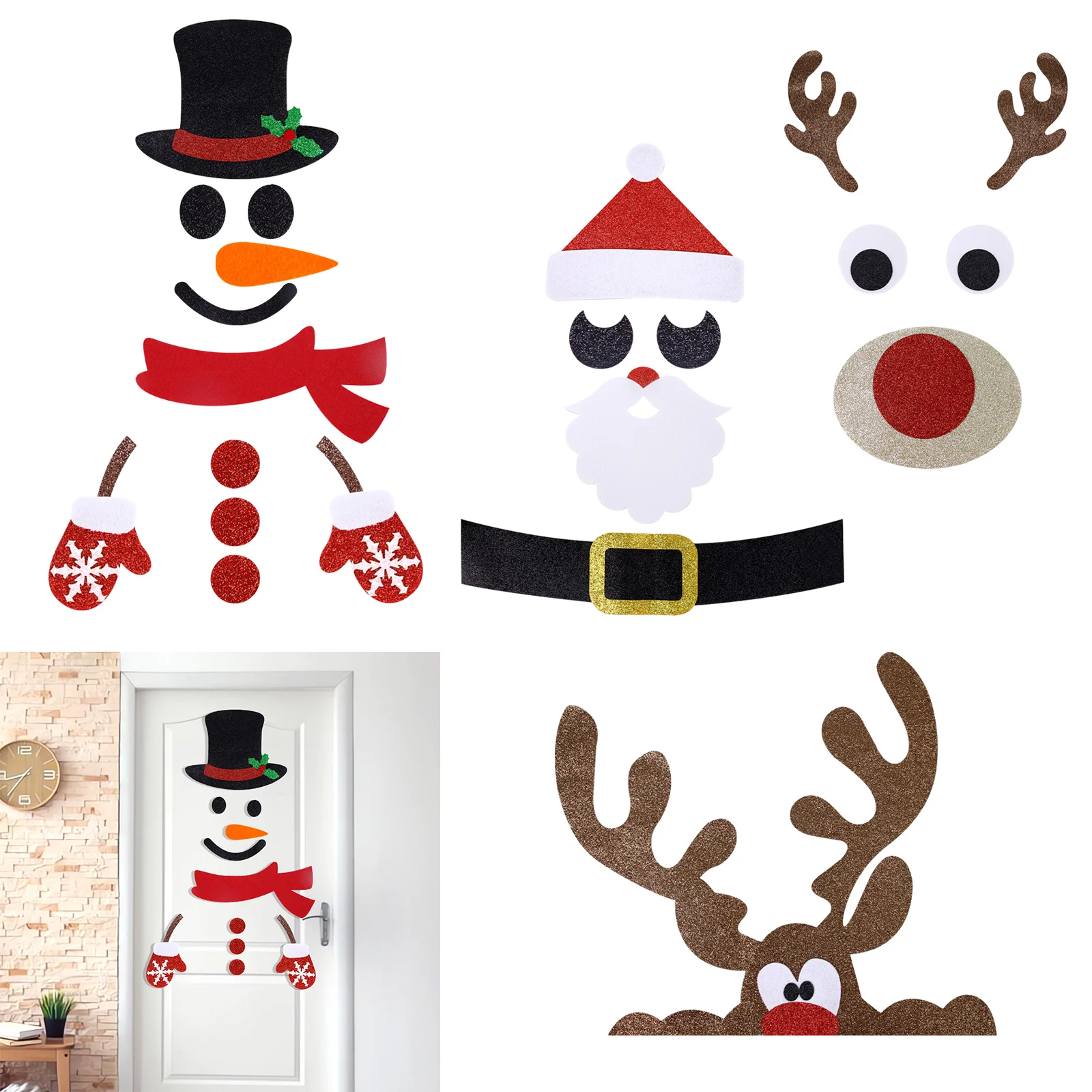 Рождественские новогодние наклейки на дверь и окно фетровая ткань снеговик