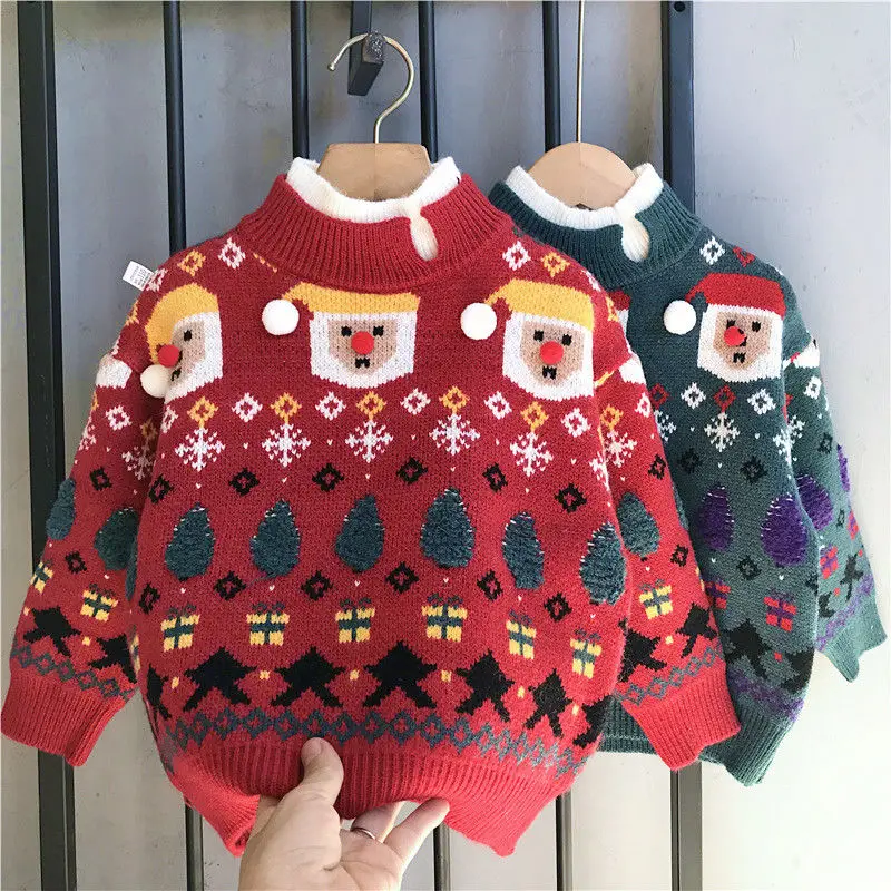 

Christmas Children Sweater Autumn Clothing 3-10Y Baby Girls Boys Knitwear Pullover Knitted Sweater 2023 Kids Party Sweaters New