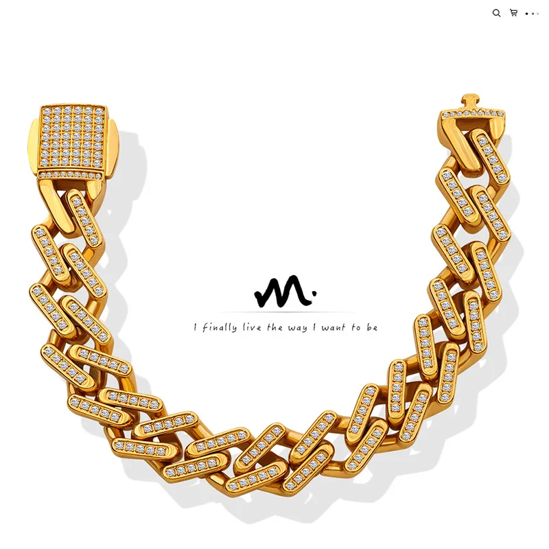 

FEILIN 2022 Titanium Steel Gold-Plated Inlaid Zircon Hip Hop Rapper CUBAN CHAIN