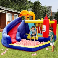 Bouncy Castle Bounce House Jump  Slide Area with Safety Net Outdoor Play Giant Castle with Ball Pit  Air Blower Durable Material