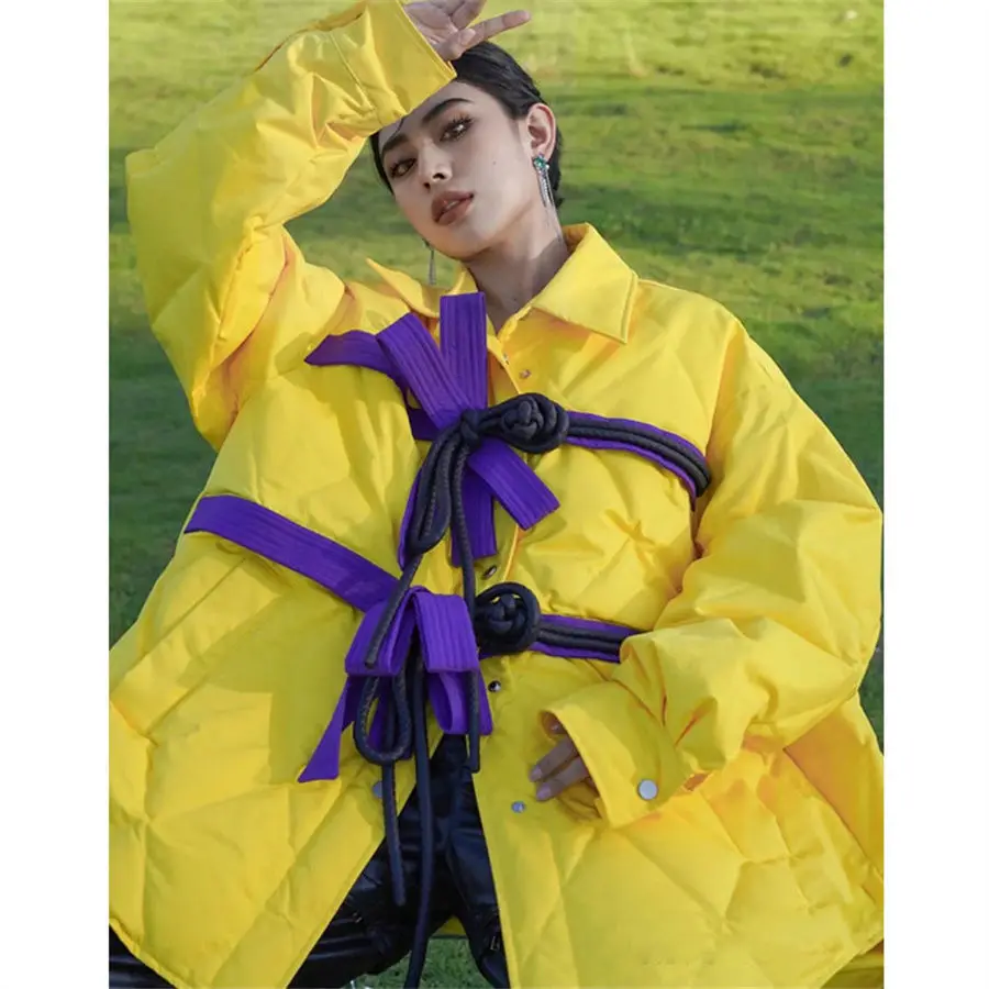 

Женская хлопковая куртка на завязках, корейская мода 2022, женское свободное повседневное хлопковое пальто, женская куртка на осень и зиму