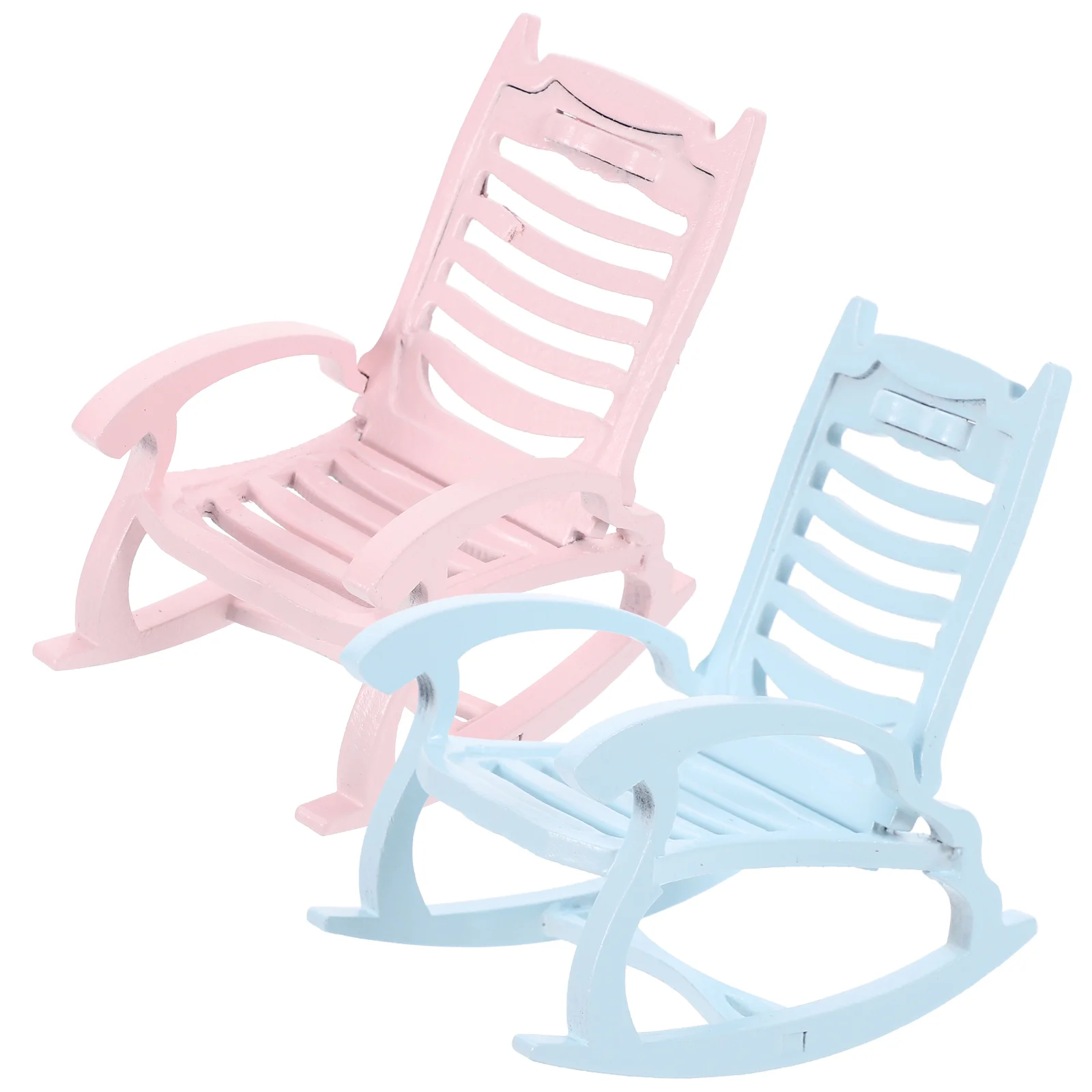 

2 Pcs House Furniture Model Miniature Rocking-chair Decor Chairs DIY Pocket Wood Ornament Wooden