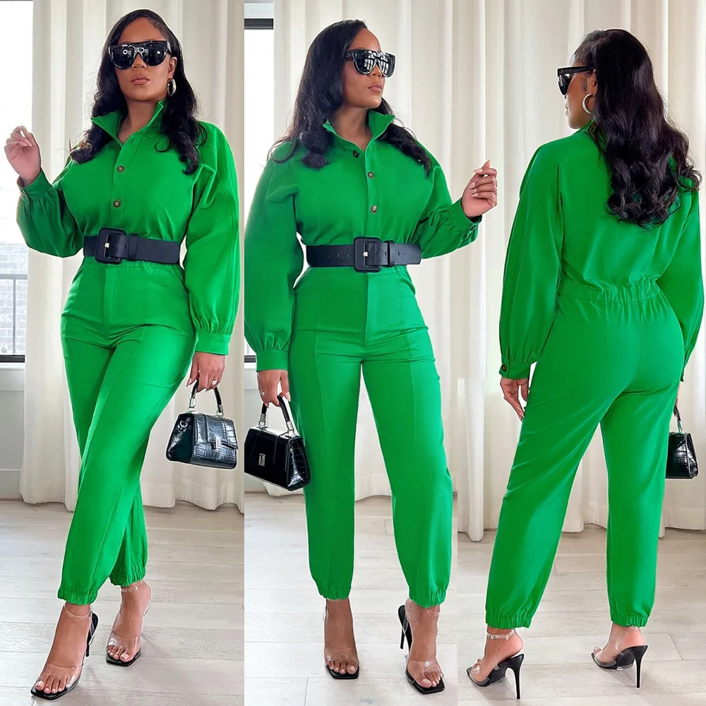

Mandylandy Women Autumn Skinny Jumpsuit Overalls Fashion Casual Long Sleeve Turn Down Collar Button Hip Lift Pants One Pieces