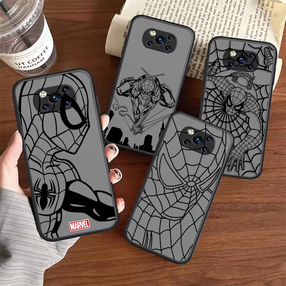 

Marvel Hero Spider-Man Comics Matte Cover For Xiaomi Mi Poco F4 X4 M4 X3 M3 F3 Note10 Max 2 Phone Case Black Soft Silicone Funda