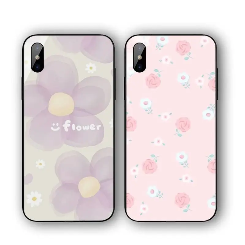 

Flowers Phone Case For Iphone 11 12 13 14 Pro Max 7 8 Plus X Xr Xs Max Se2020 Tempered Glass Cove