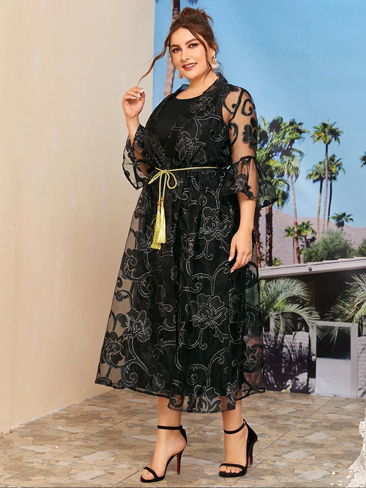 Plus Size Womens Clothing 2023 New Solid Color Loose Ladies Long Dresses Spring And Summer Fashion Black Casual Female Clothing