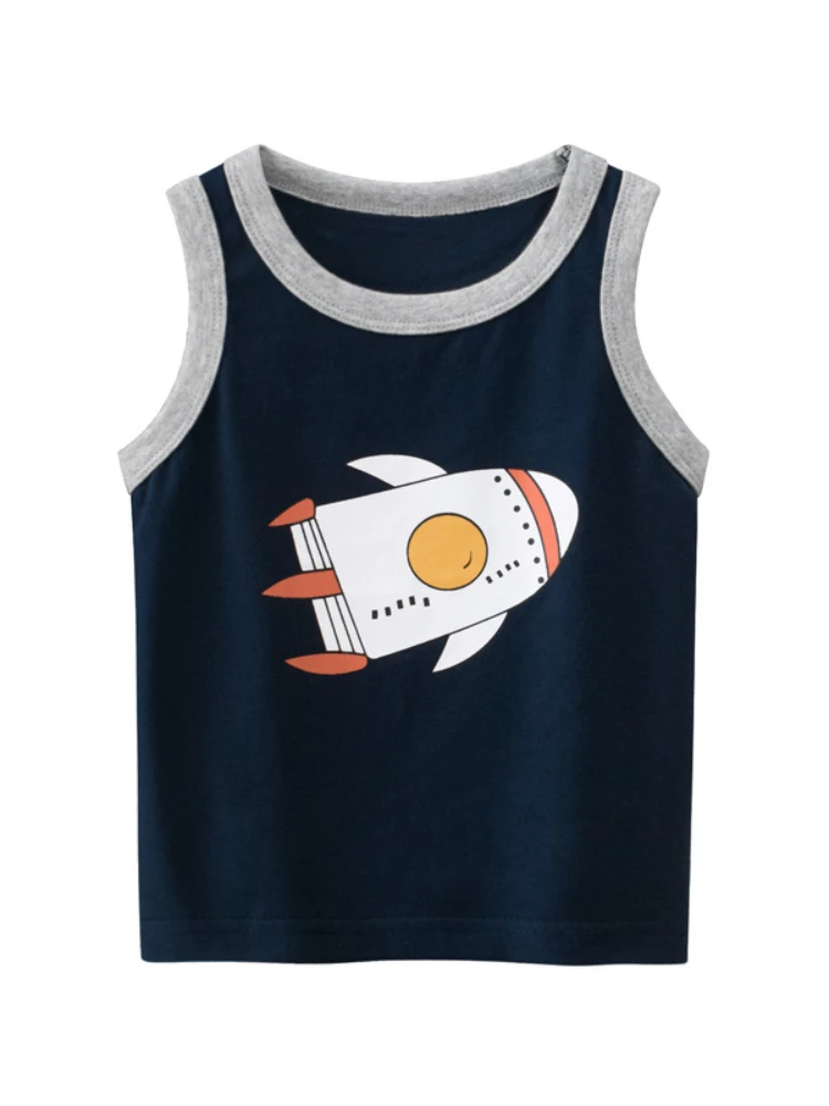 2023 Summer Kids Baby Boys Vests T-shirts Bus Rocket Print Children Top Outfit Cartoon Boy Girl Clothes Cotton Tees Playsuits