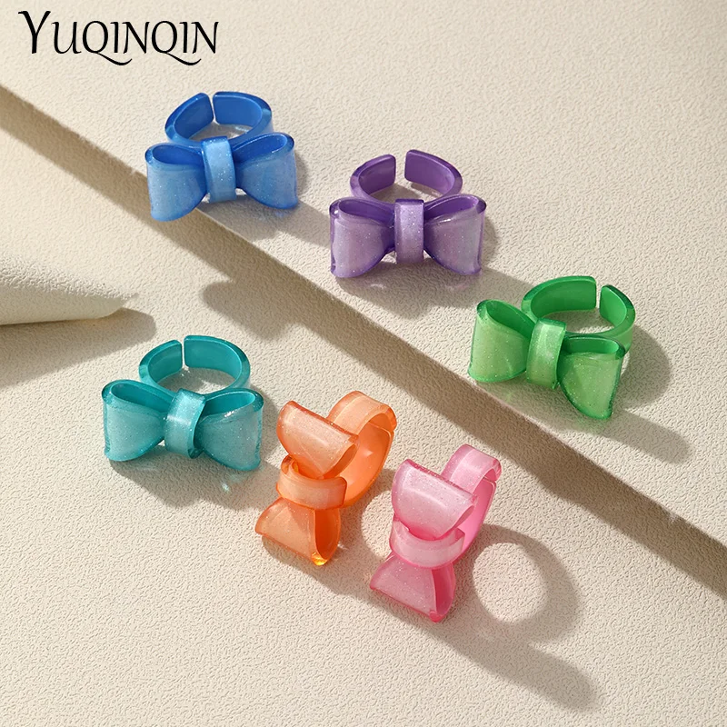 

Fashion Open Big Bow Ring For Girls Kids Party Cute Finger Rings Set For Women Adjustable Size Pack Trendy Jewelry Korean Gifts