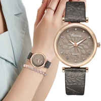 luxury ladies watch rhombus flowers dial women 2022 fashion quartz watches elegant pattern female wristwatches leather clock