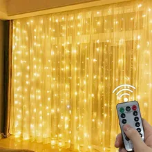3M LED 커튼 화환 요정 조명 꽃줄, 원격 새해 화환 크리스마스 장식, 파티 웨딩 장식
