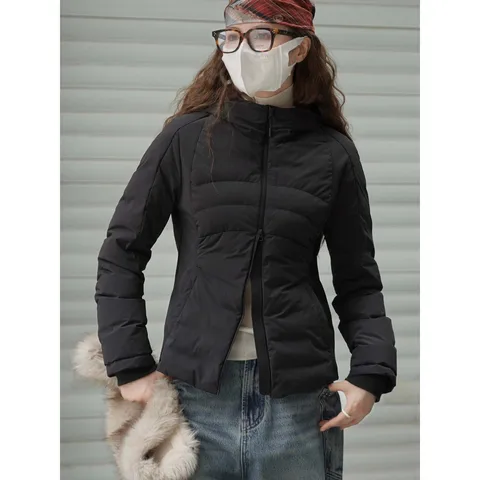 HanOrange 2025 женская теплая парка из гусиного пуха белый/черный