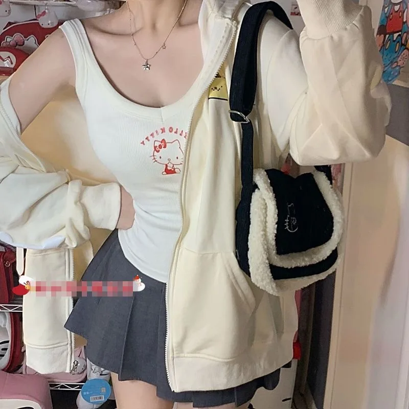

Autumn Sanrio Cartoon Vest Hello Kitty Student Girl Heart Summer Sweet Knitting Suspenders Slim Hanging Neck Underwear Girl Gift