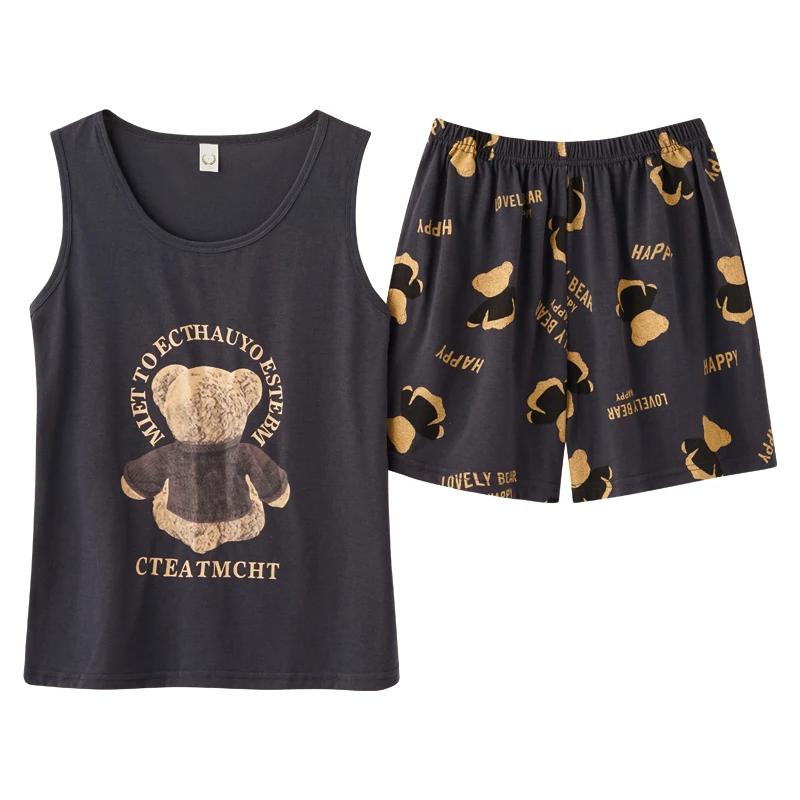 Tank Top Pajamas Women's Summer Sleeveless Shorts Pure Cotton Loose Plus Size Two Piece Set Home Furnishing