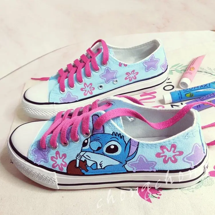 Disney New Stitchai Low-top Lace-up Hand-painted Shoes Graffiti Shoes Canvas Shoes Couples Custom-made Men And Women Shoes