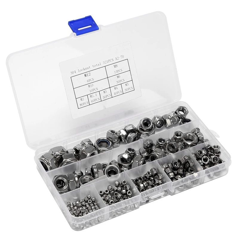 Нейлоновая стопорная гайка из нержавеющей стали M2 M2.5 M3 M4 M5 M6 M8 M10 M12 Ассортимент