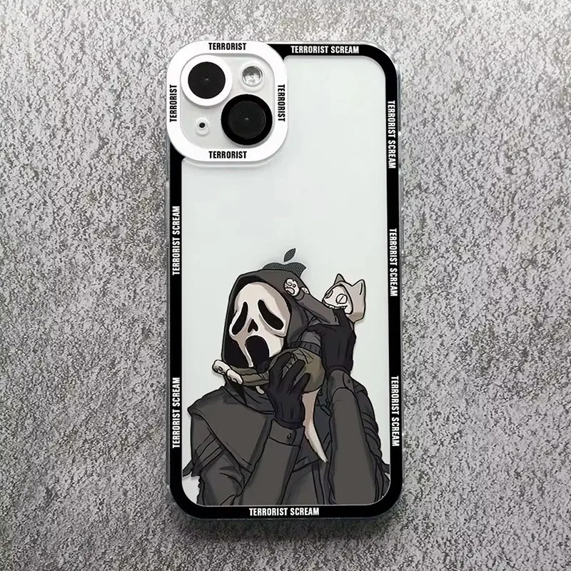 Scary Ghost Face Scream Case For iPhone 16 Pro Max 15 14 13 12 11 XS X XR 8 7 SE 2020 Soft Silicone Clear PC Back Cover