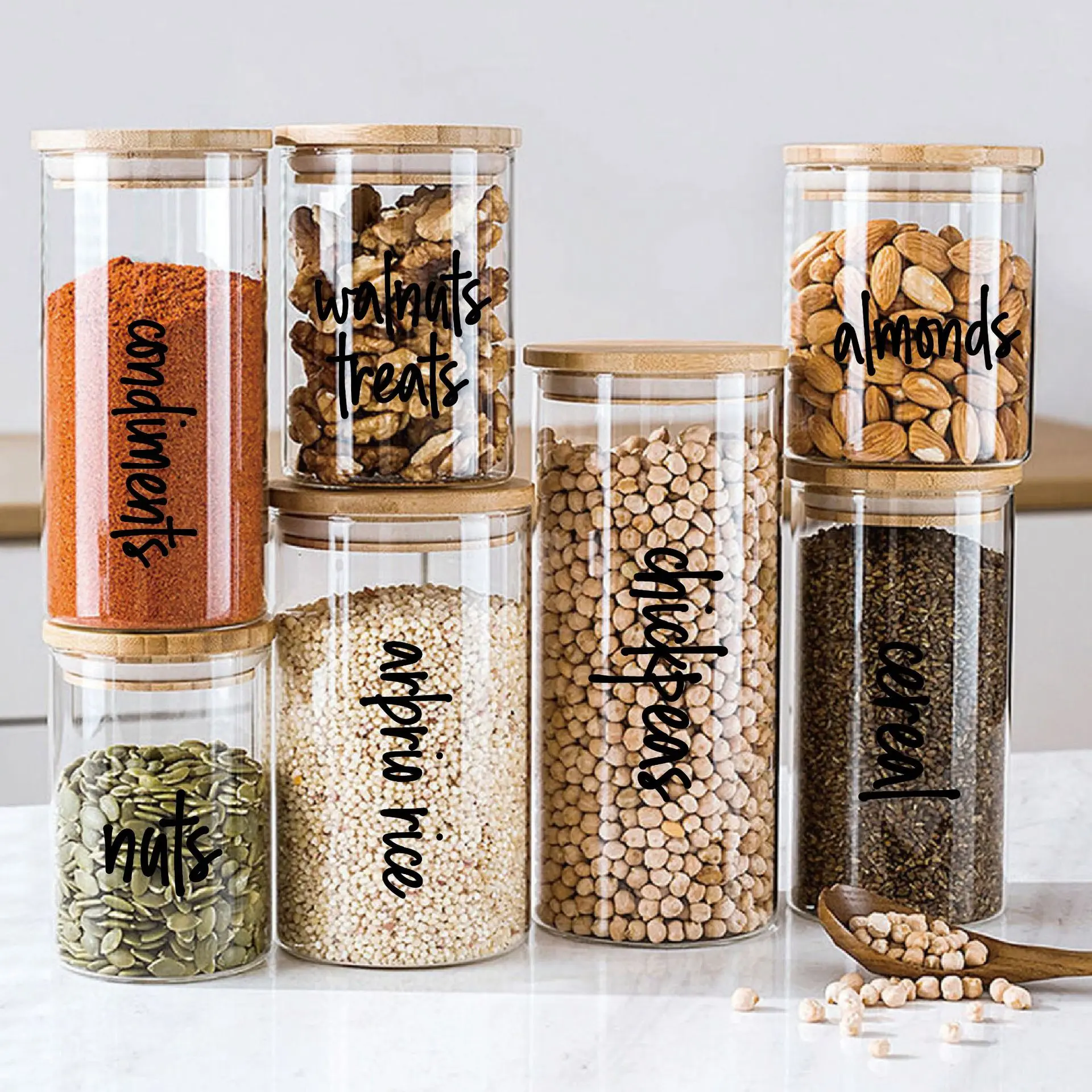 

8PCS Pantry Label Sticker Kitchen Waterproof Bottle Storage Pots and Boxes for Food Seasoning Jars Spices Stickers for Kitchen