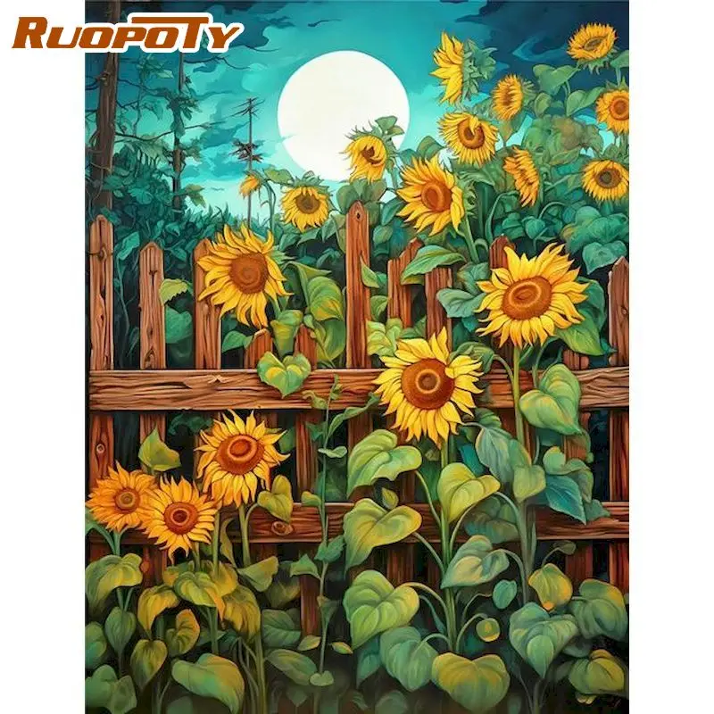 

RUOPOTY Painting By Numbers Sunflowers Flower Picture 40x50cm Frame On Canvas Modern Home Living Room Decoration Unique Gifts