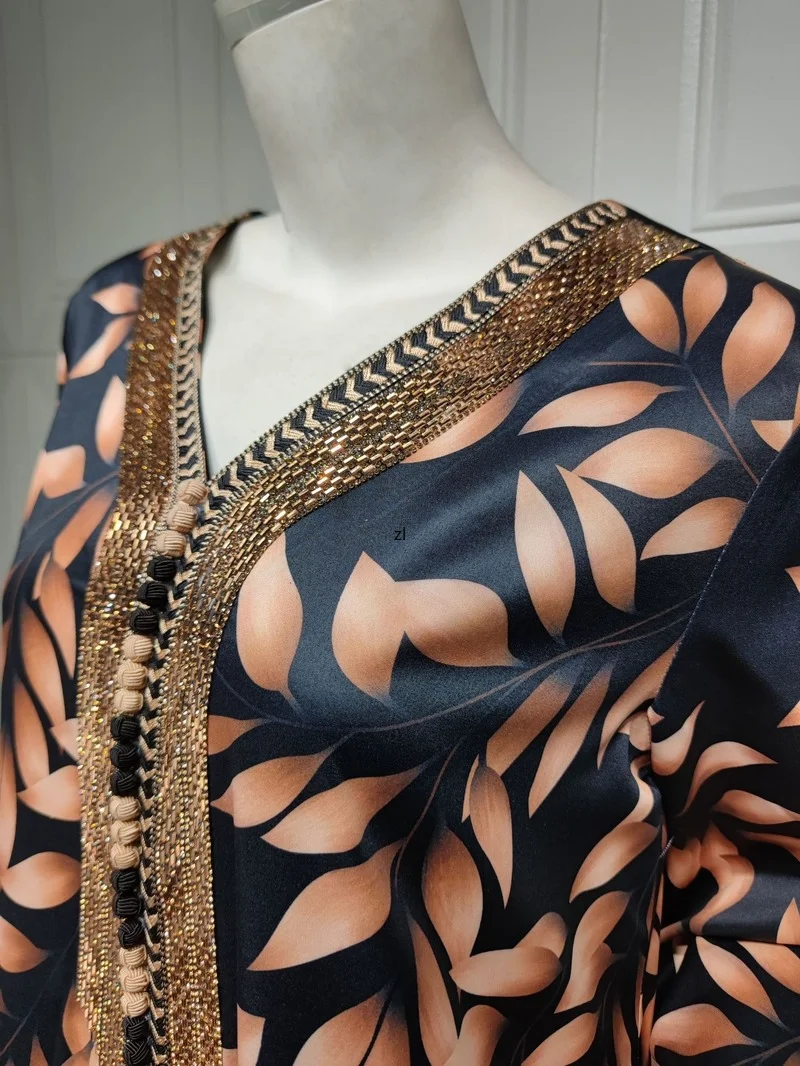 Beading Printed Jalabiya Caftan Muslim Dress Women Dubai Abaya Saudi Modest Islam Arabian Party Evening Dresses Moroccan Kaftan