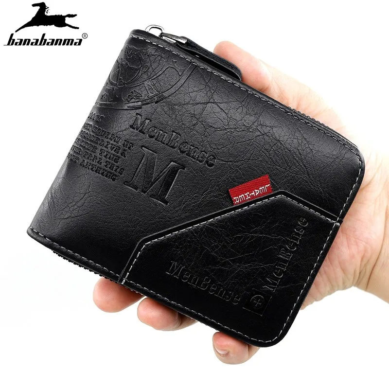 

banabanma Wallet For Men Short Casual carteras Short Wallets PU Leather Male billetera hombre luxury Small Zipper Coins Bag