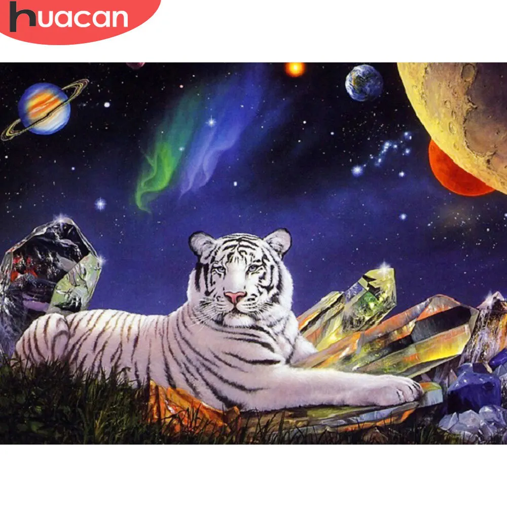 

Алмазная картина HUACAN 5D «сделай сам», мозаика с изображением тигра, полная вышивка, вышивка крестиком, ночное украшение для дома