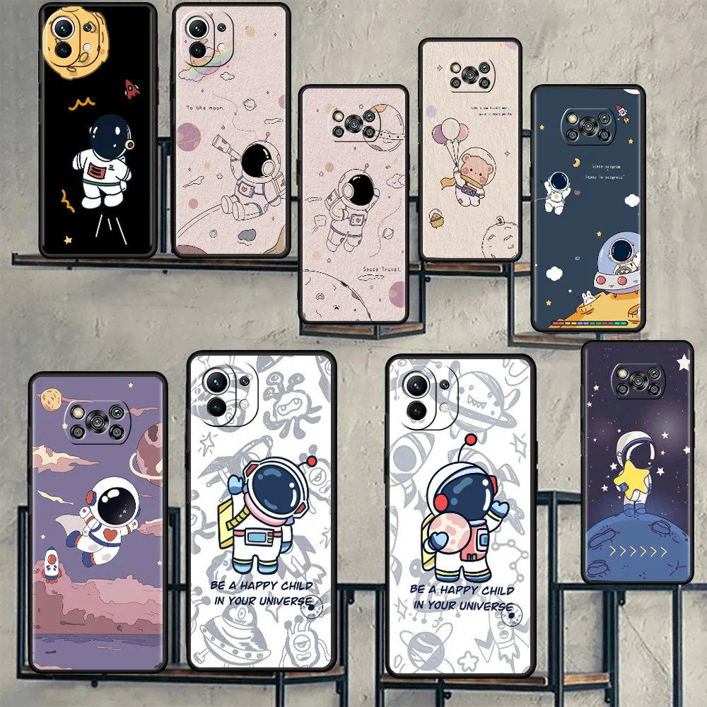 

Cartoon Astronaut Case For Xiaomi Mi Poco X3 NFC M3 Pro F3 GT F1 M4 11 Lite Note 10 11T 10T 9T Silicone Back Phone Cover