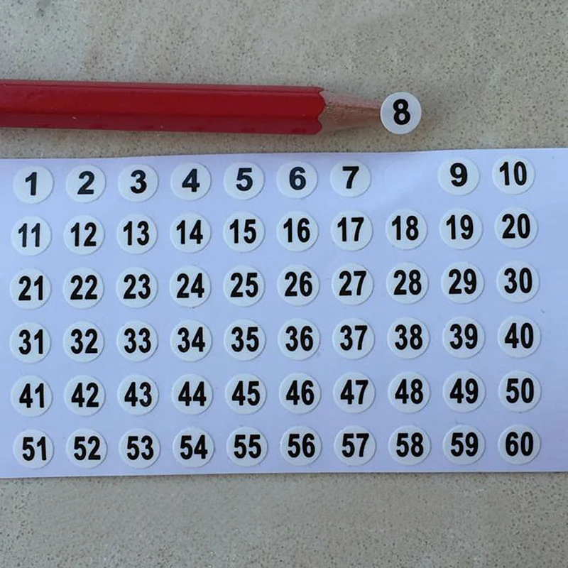 

5Pcs 6mm 1-60 Waterproof PVC Round Shape Number Label Sticker For Nail Polish Number Color Card Number Sticker