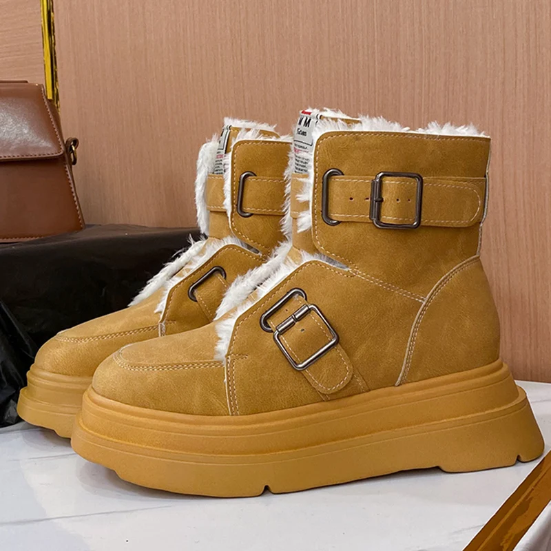 STRONGSHEN Women Snow Boots Winter PU Plush Warm Ankle Boots Female Slip On  Casual Botas Mujer High Top Ladies Cotton Shoes