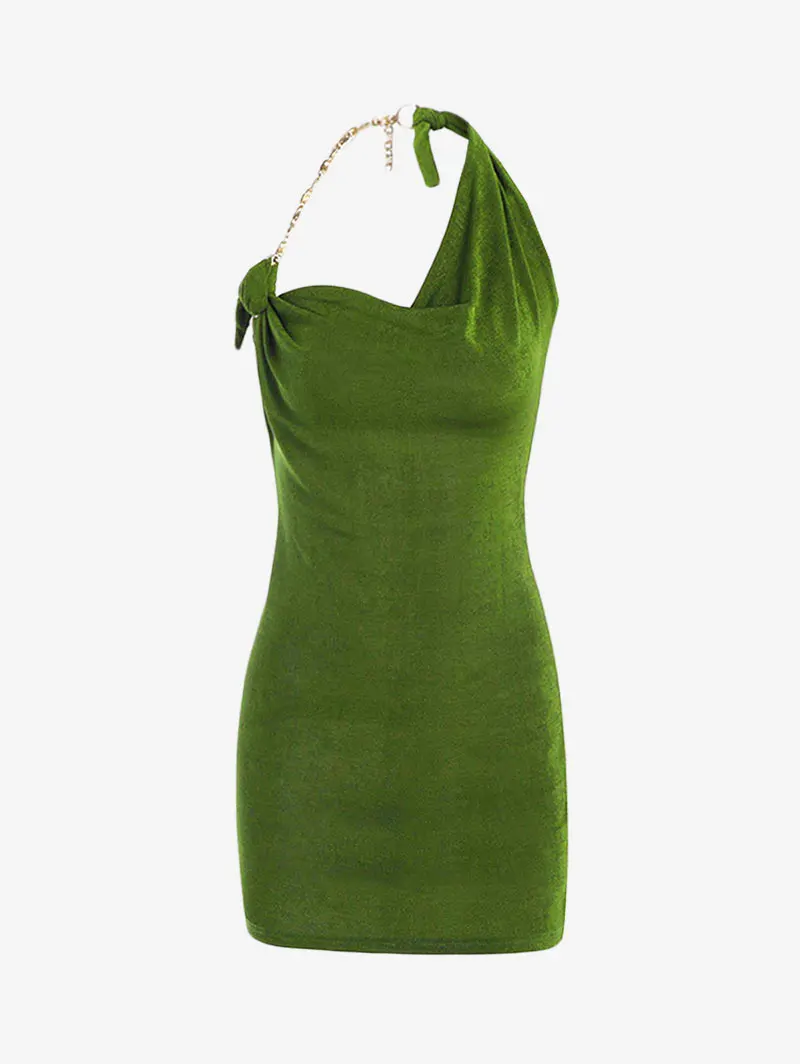 

Женское облегающее платье из джерси с цепочкой и лямкой на шее спереди