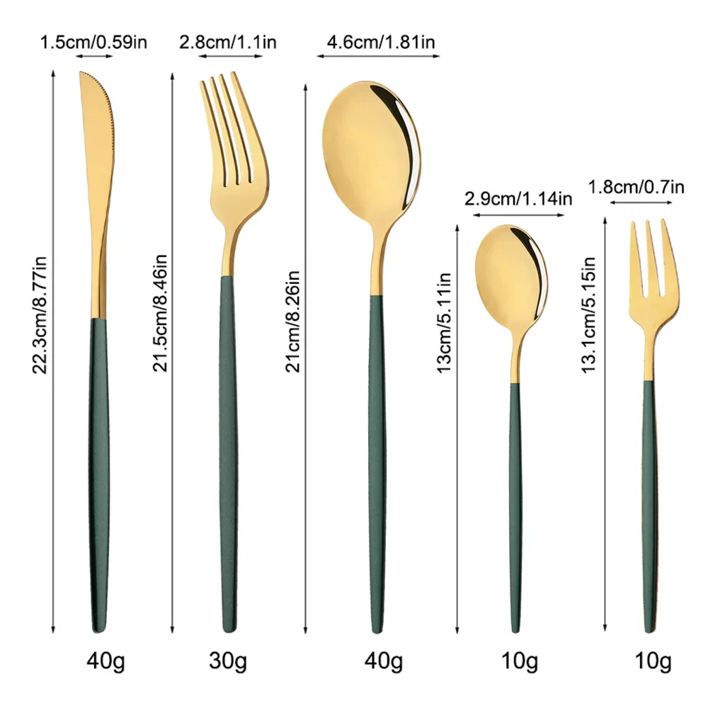 Набор столовых приборов зеленого и золотого цвета из нержавеющей стали 25 шт.