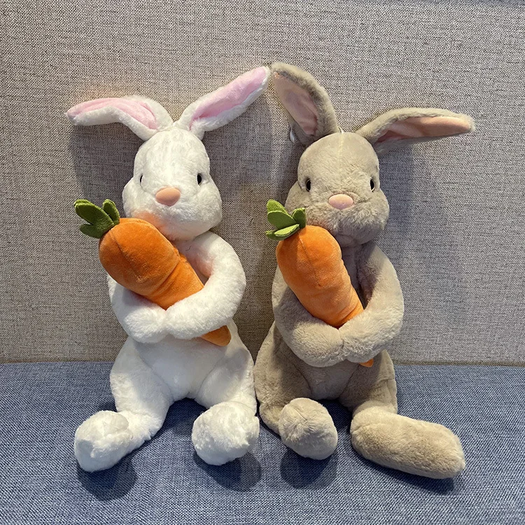 

20cm Easter Day Cute White Grey Sitting Bunny Hugging Carrot Simulated Rabbit Doll Gifts For Kids 2023 Spring Easter Party Decor